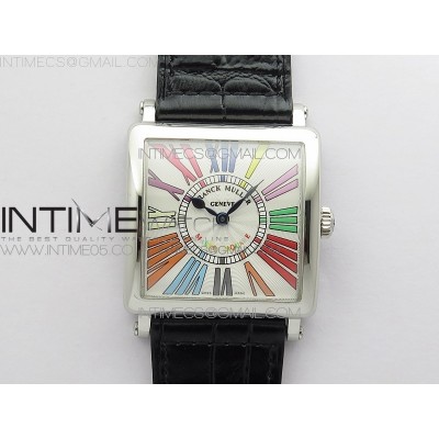 Master Square SS Ladies ZF 11 Best Edition White Colorful Roman Dial on Black Leather Strap Ronda Quartz