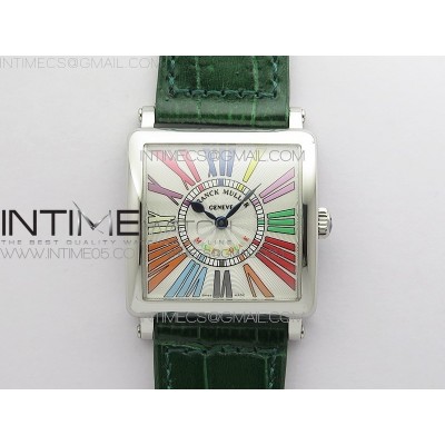Master Square SS Ladies ZF 11 Best Edition White Colorful Roman Dial on Green Leather Strap Ronda Quartz